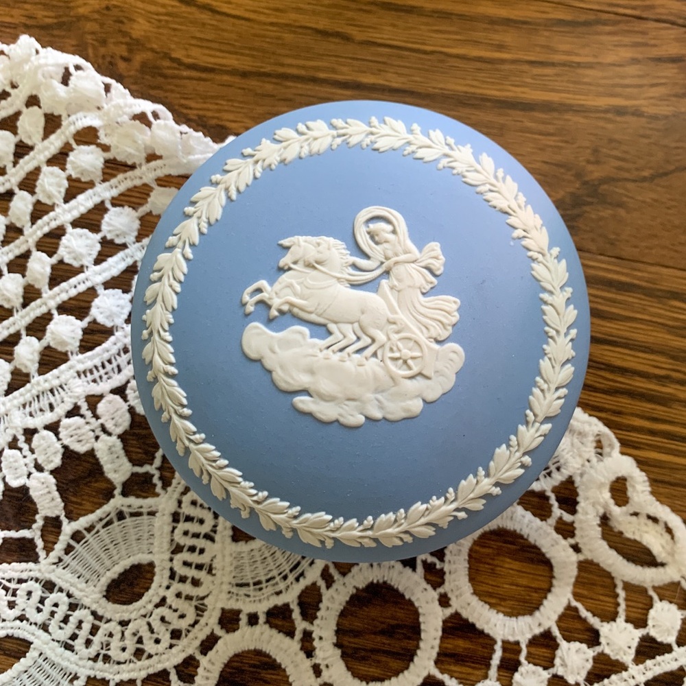 Wedgwood Blue Jasperware Porcelain Trinket Box Vintage